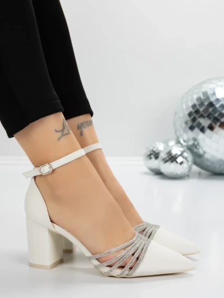 Pantofi cu Toc Gros 5XKK8PD WHITE | MEI