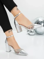 Pantofi cu Toc Gros 5XKK8PD SILVER | MEI