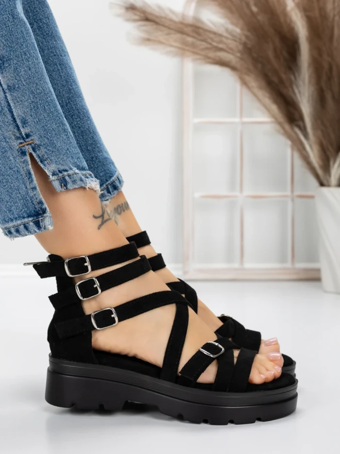 Sandale Dama cu Talpa Joasa 5HXS15 BLACK | MEI
