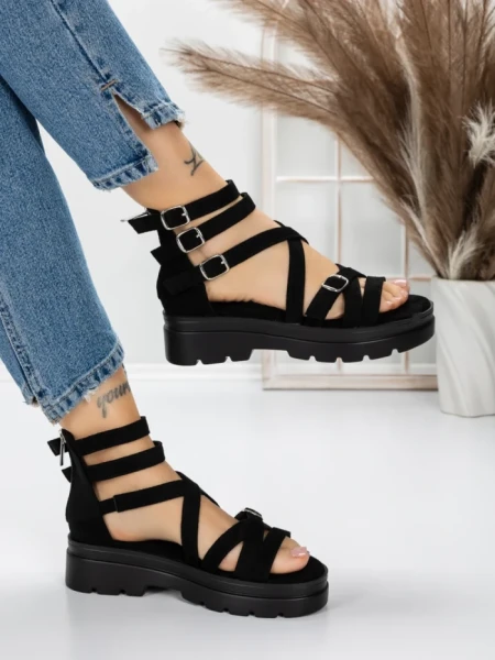 Sandale Dama cu Talpa Joasa 5HXS15 BLACK | MEI