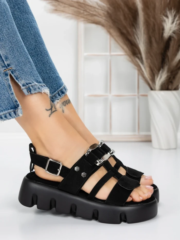 Sandale Dama cu Talpa Joasa 5HXS18 BLACK | MEI