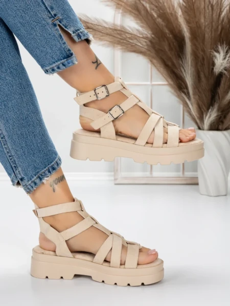 Sandale Dama cu Talpa Joasa 5HXS20 BEIGE | MEI