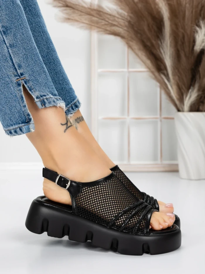 Sandale Dama cu Talpa Joasa 5HXS21 BLACK | MEI
