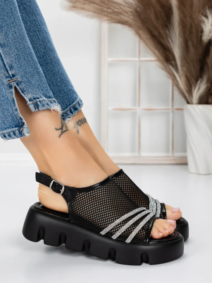 Sandale Dama cu Talpa Joasa 5HXS21 BLACK-WHITE | MEI