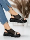 Sandale Dama cu Talpa Joasa 5HXS21 BLACK-WHITE | MEI