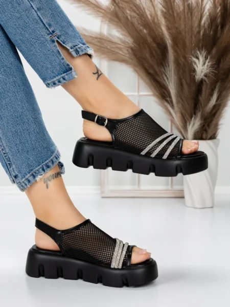 Sandale Dama cu Talpa Joasa 5HXS21 BLACK-WHITE | MEI