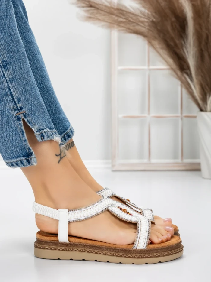 Sandale Dama cu Talpa Joasa 5GZ39 WHITE | MEI