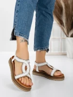 Sandale Dama cu Talpa Joasa 5GZ39 WHITE | MEI
