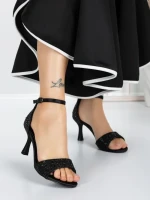 Sandale Dama cu Toc Subtire 5XKK10 BLACK | MEI