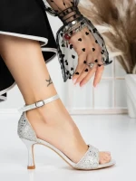 Sandale Dama cu Toc Subtire 5XKK10 SILVER | MEI