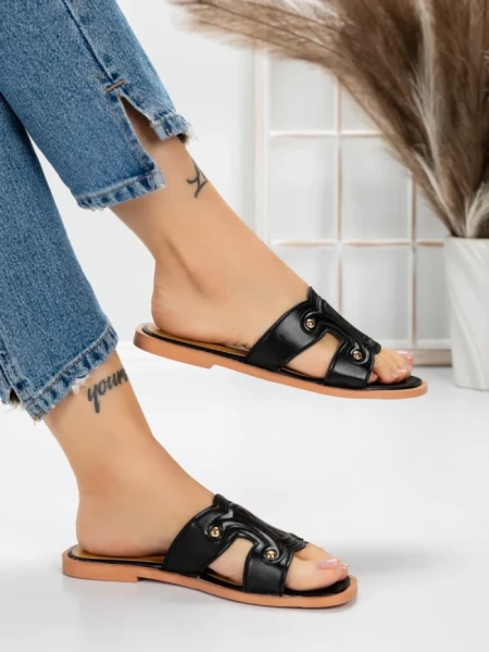Papuci Dama cu Talpa Joasa 3AW307 BLACK | MEI