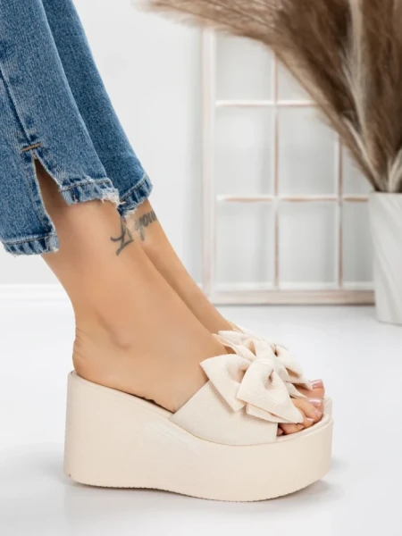 Papuci Dama cu Platforma 5WL8 BEIGE | MEI