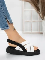 Sandale Dama cu Talpa Joasa 5H17 WHITE-BLACK | MEI