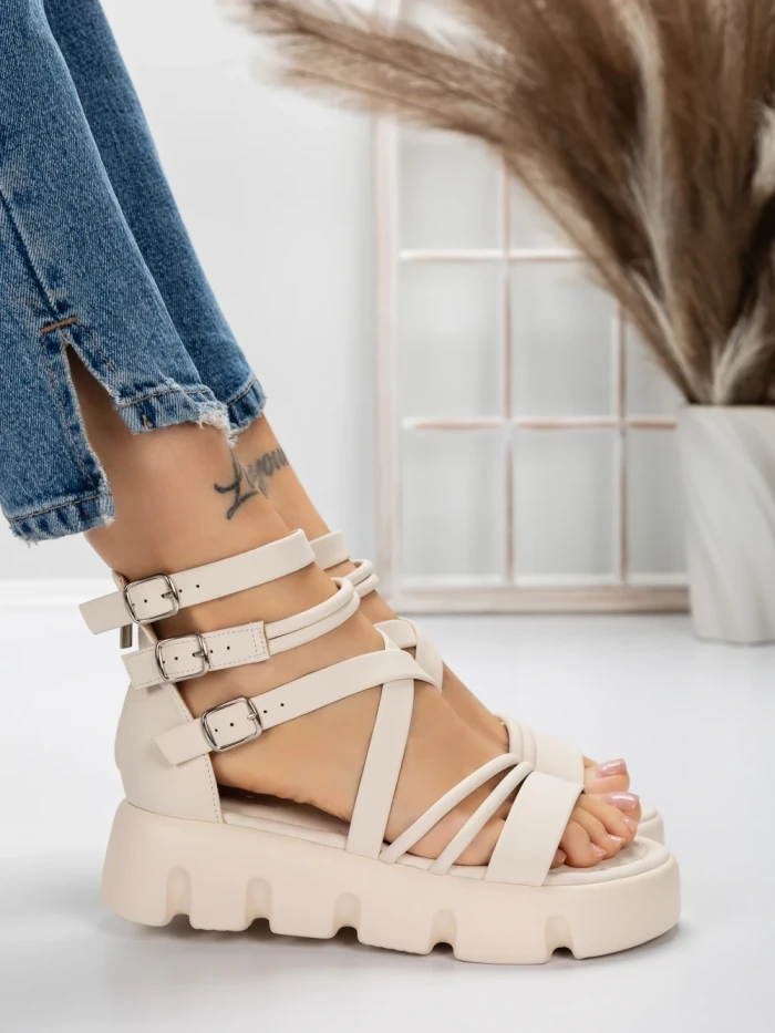 Sandale Dama cu Platforma 5HXS16 BEIGE | MEI