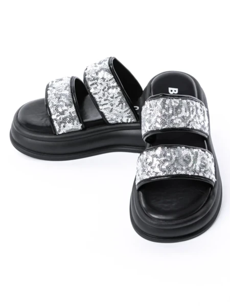Papuci Dama cu Talpa Joasa 888-2 BLACK-SILVER | FASHION