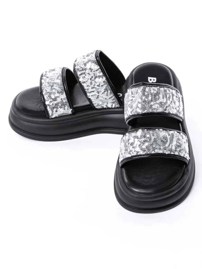 Papuci Dama cu Talpa Joasa 888-2 BLACK-SILVER | FASHION