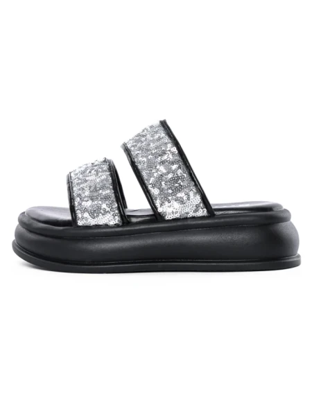Papuci Dama cu Talpa Joasa 888-2 BLACK-SILVER | FASHION