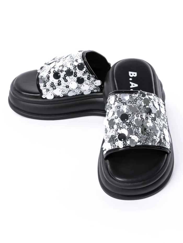 Papuci Dama cu Talpa Joasa 999-1 BLACK-SILVER | FASHION