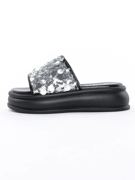 Papuci Dama cu Talpa Joasa 999-1 BLACK-SILVER | FASHION