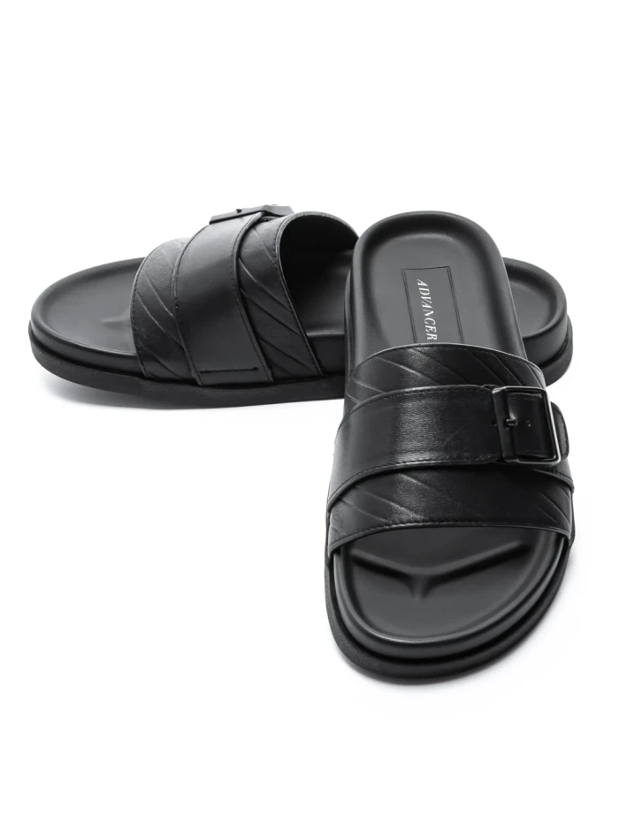Papuci Barbati din piele naturala S11112 BLACK | ADVANCER