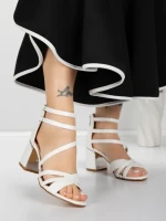Sandale Dama cu Toc Gros 5XKK26 WHITE | MEI