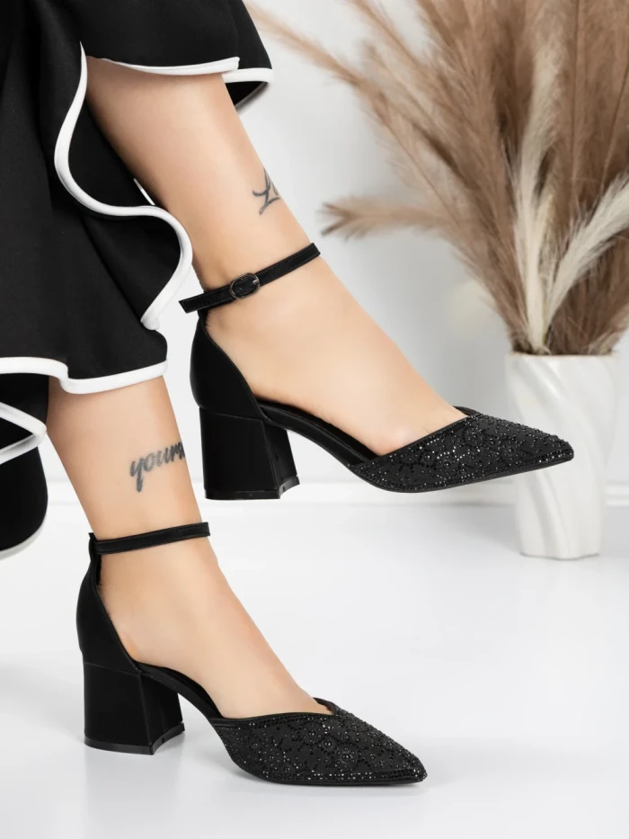 Pantofi cu Toc Gros 5XKK36 BLACK | MEI
