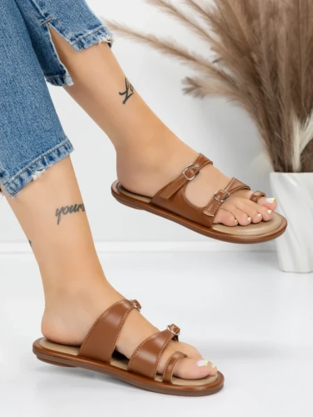 Papuci Dama cu Talpa Joasa J588-5 BROWN | MEI
