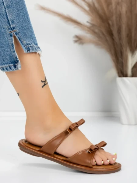 Papuci Dama cu Talpa Joasa J588-8 BROWN | MEI