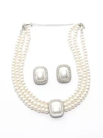 Set Colier + Cercei CLR010 ARGINTIU-ALB | MEI