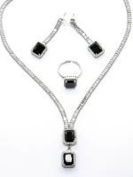 Set Colier + Cercei CLR016 ARGINTIU-NEGRU | MEI