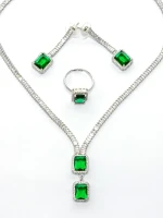 Set Colier + Cercei CLR016 ARGINTIU-VERDE | MEI