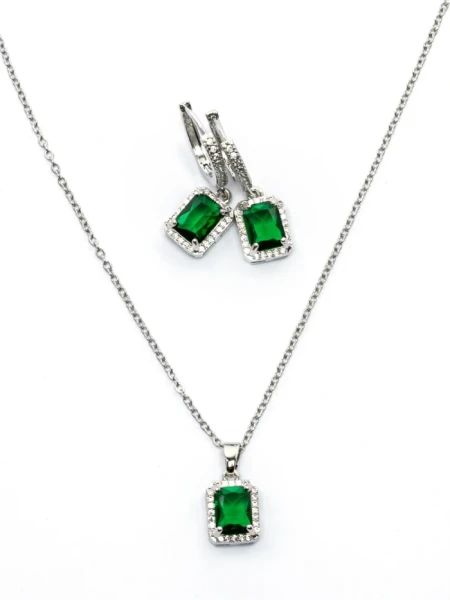 Set Colier + Cercei CLR001 ARGINTIU-VERDE | MEI