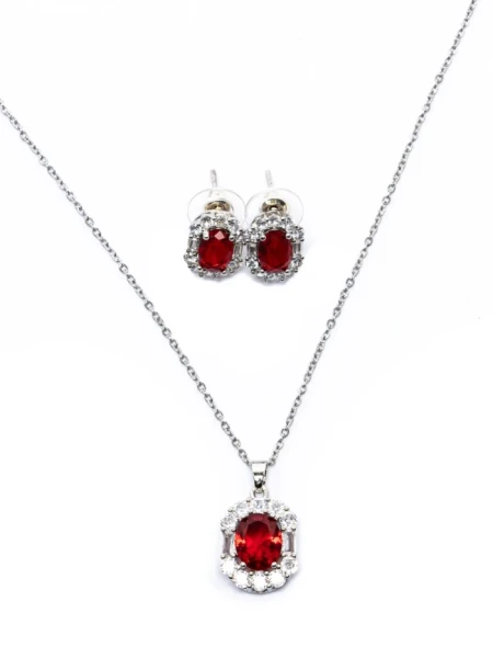 Set Colier + Cercei T1021300 ARGINTIU-ROSU | MEI