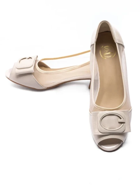 Pantofi cu Toc gros 9627 Crem Formazione