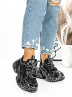 Pantofi Sport Dama cu Platforma 5WL83 BLACK-SILVER | MEI