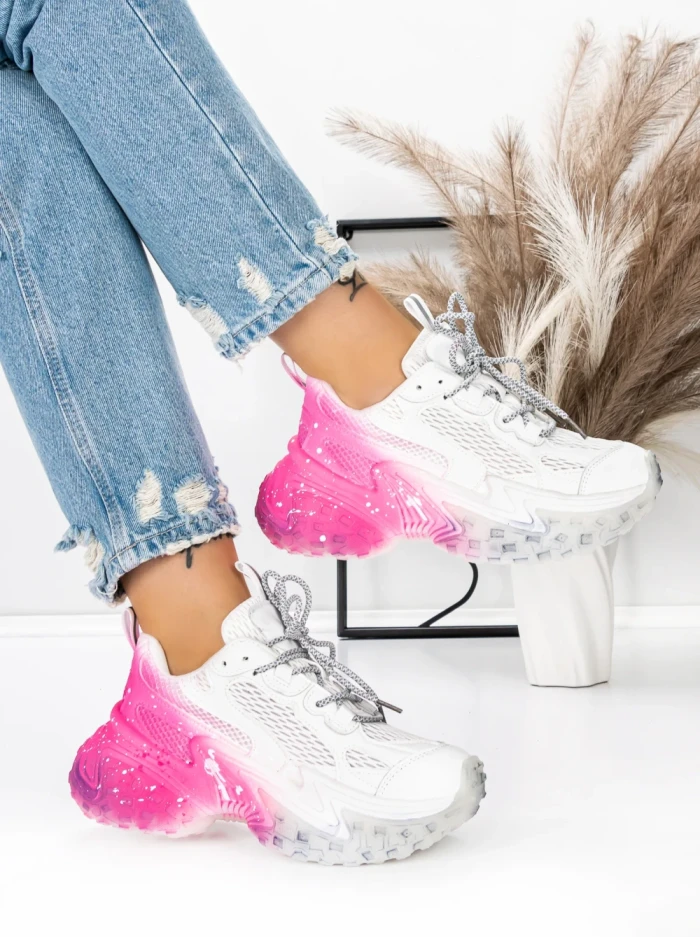 Pantofi Sport Dama cu Platforma 5WL83 PINK-WHITE | MEI