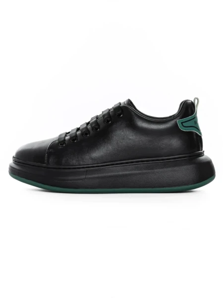 Pantofi Sport Barbati din piele naturala 51191 BLACK-GREEN | ADVANCER