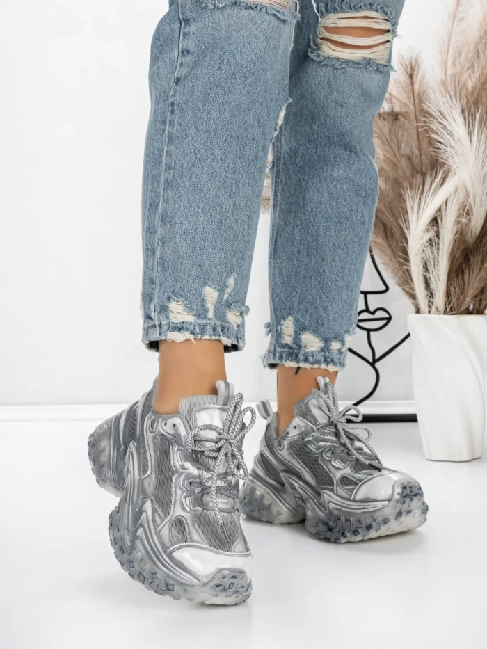 Pantofi Sport Dama cu Platforma 5WL83 SILVER | MEI