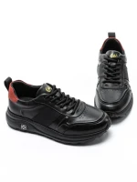 Pantofi Sport Barbati din piele naturala 302 BLACK-RED | ADVANCER