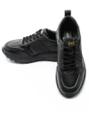 Pantofi Sport Barbati din piele naturala 302 BLACK-GREEN | ADVANCER