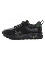 Pantofi Sport Barbati din piele naturala 302 BLACK-GREEN | ADVANCER