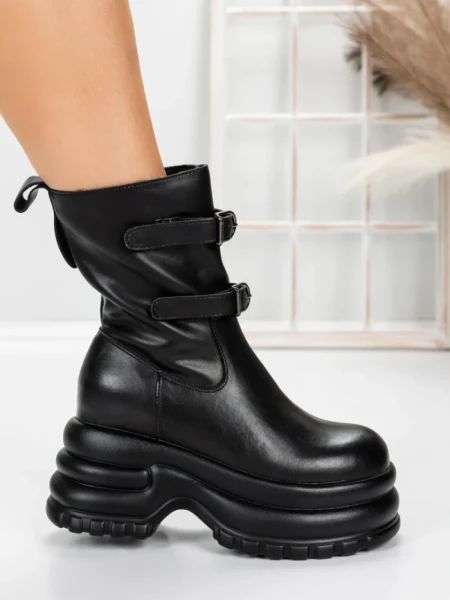 Ghete Dama din piele naturala 5W62 BLACK | PANTOFUL