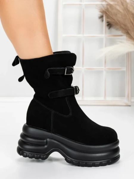 Ghete Dama din piele naturala 5W62 BLACK | PANTOFUL