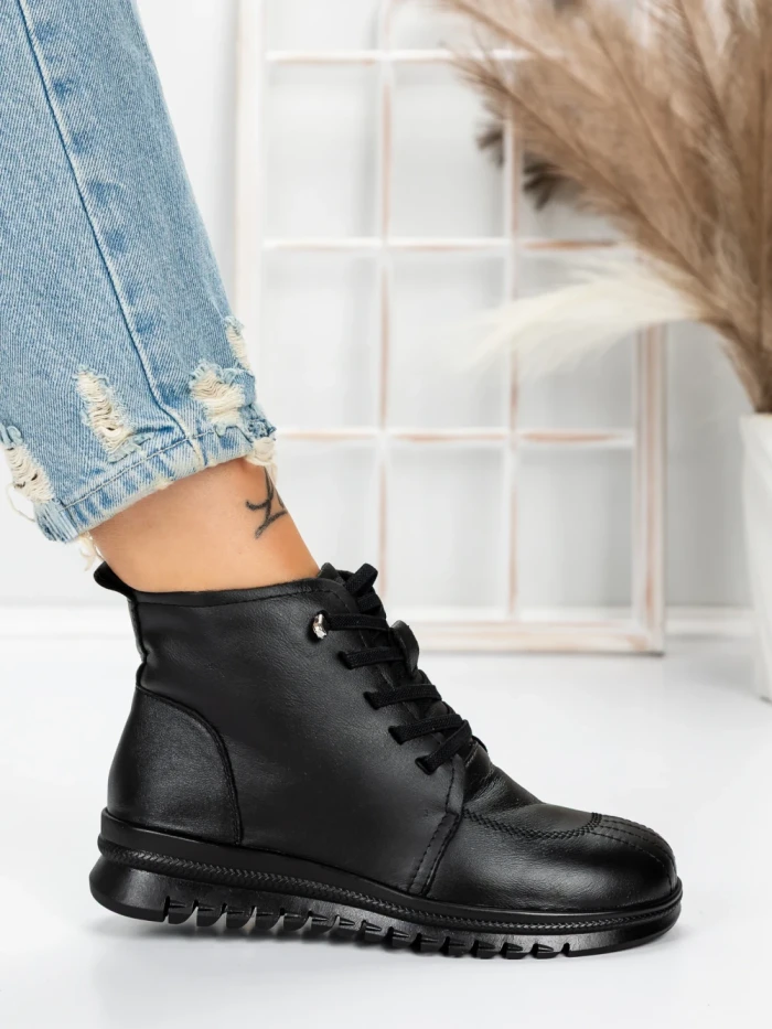 Ghete Dama din piele naturala 5W50 BLACK | PANTOFUL