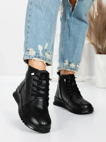Ghete Dama din piele naturala 5W50 BLACK | PANTOFUL
