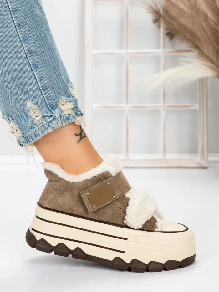 Ghete Dama din piele naturala 5W53 KHAKI | PANTOFUL
