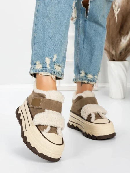 Ghete Dama din piele naturala 5W53 KHAKI | PANTOFUL