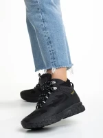 Ghete dama negre din piele ecologica si material textil Paityn