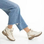 Ghete dama bej din piele ecologica si material textil Paityn