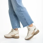 Ghete dama bej din piele ecologica si material textil Paityn